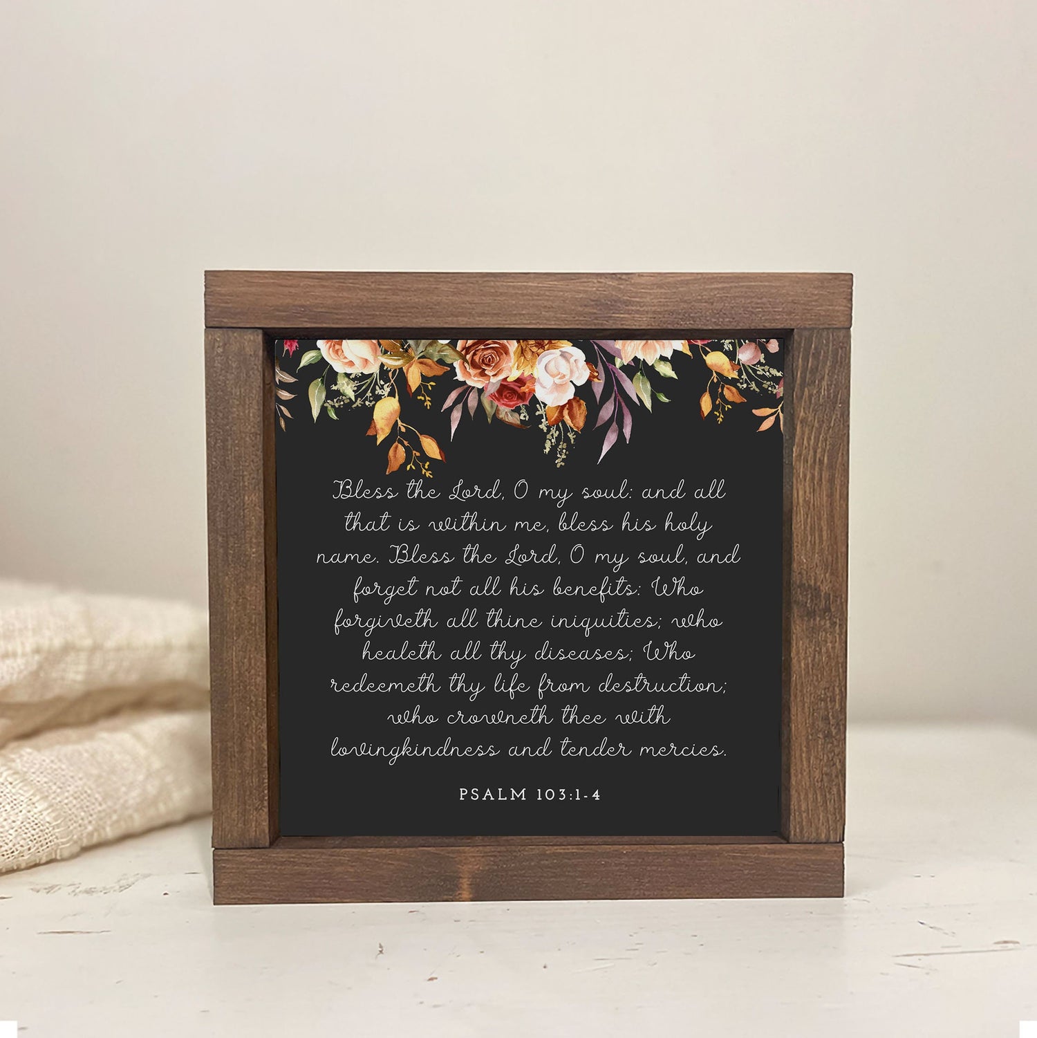 Bless The Lord O My Soul, Thanksgiving, Autumn Farmhouse décor, rustic wood sign, Fall Décor - Psalm 103:1-4 Christian Wall Art