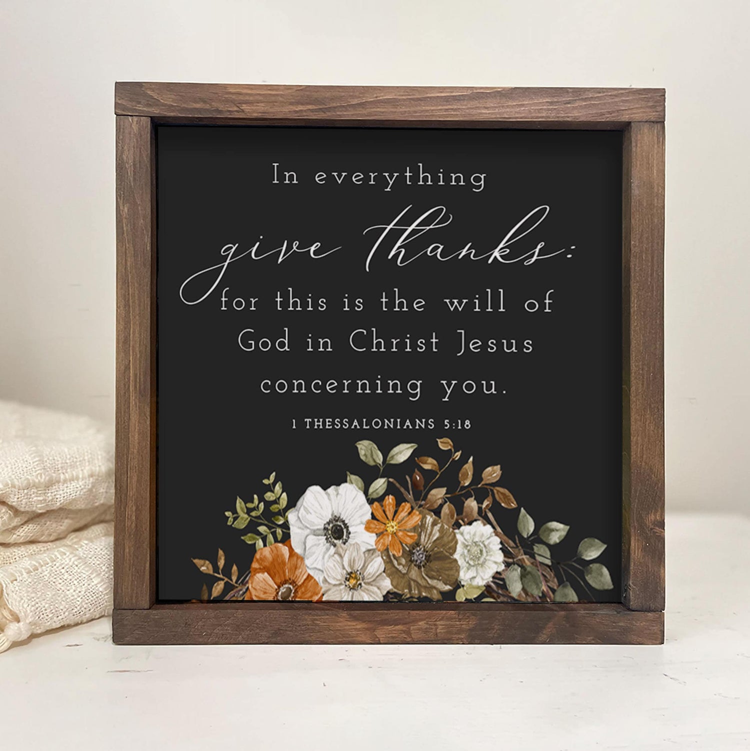 In Everything Give Thanks, Autumn Farmhouse décor, rustic wood sign, Fall Décor, 1 Thessalonians 5:18 Christian Wall Art, Scripture Vintage