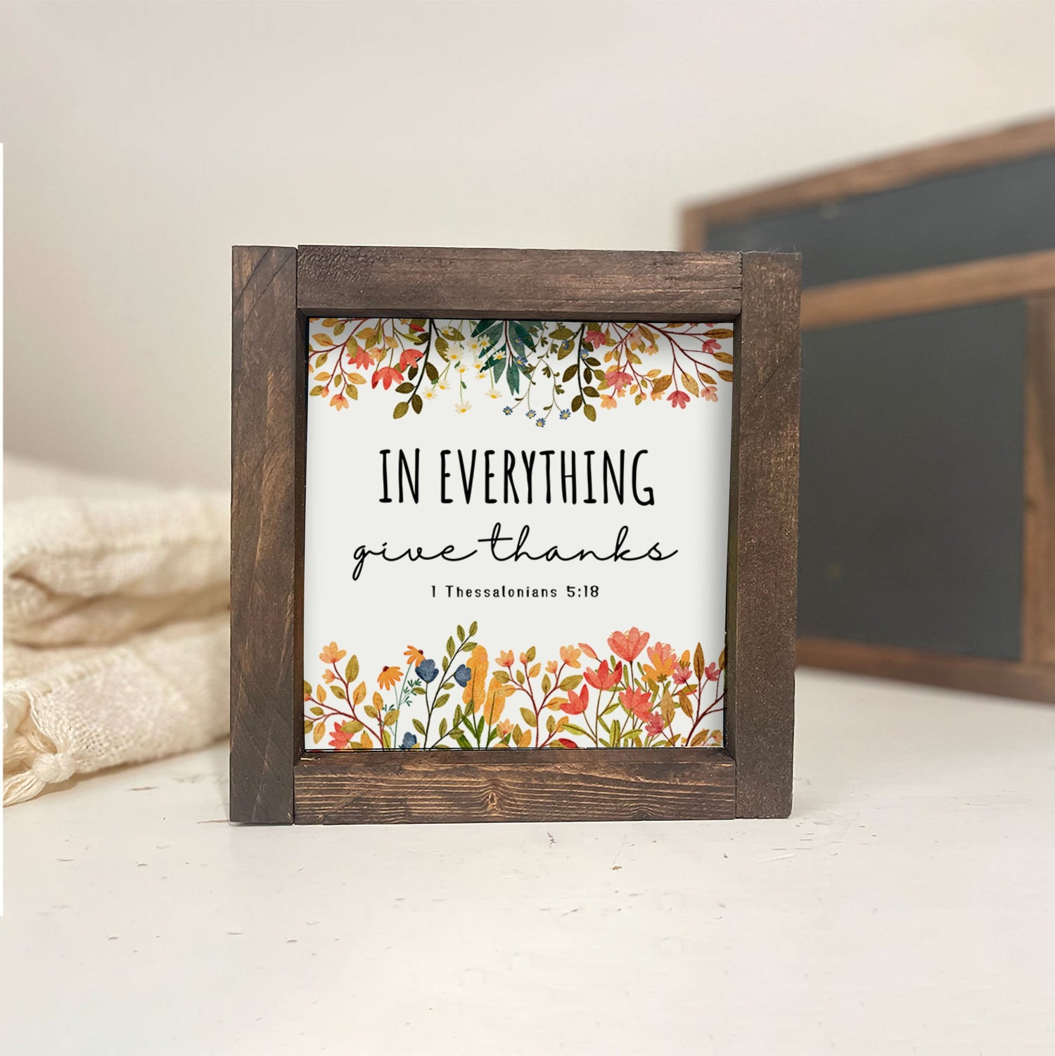 In Everything Give Thanks, Autumn Farmhouse décor, rustic wood sign, Fall Décor, 1 Thessalonians 5:18 Christian Wall Art, Scripture Vintage