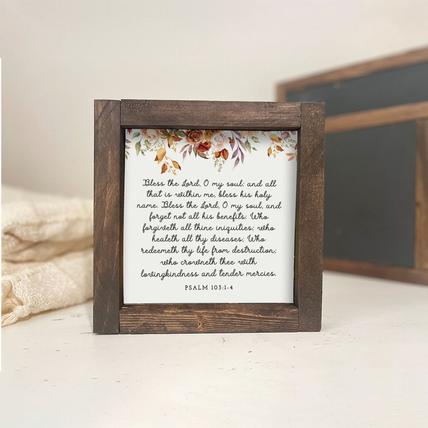 Bless The Lord O My Soul, Thanksgiving, Autumn Farmhouse décor, rustic wood sign, Fall Décor - Psalm 103:1-4 Christian Wall Art