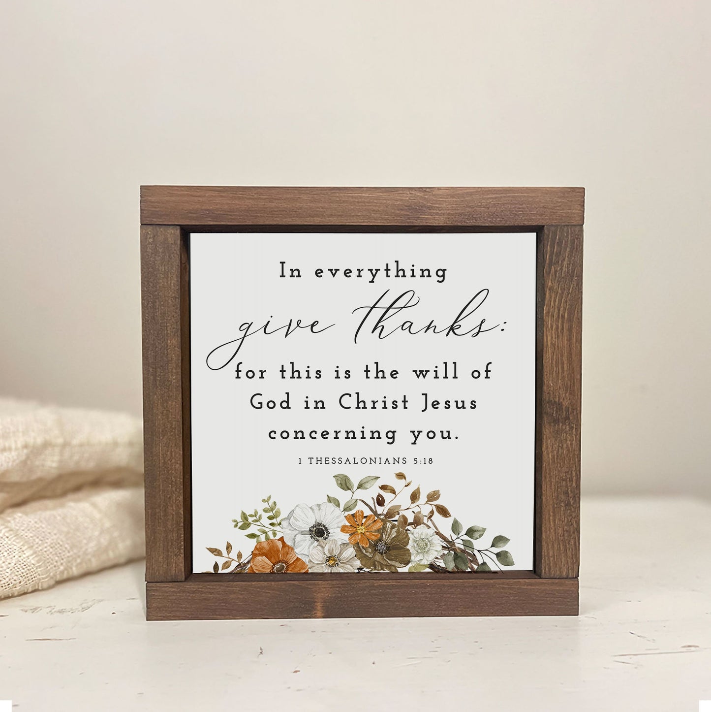 In Everything Give Thanks, Autumn Farmhouse décor, rustic wood sign, Fall Décor, 1 Thessalonians 5:18 Christian Wall Art, Scripture Vintage