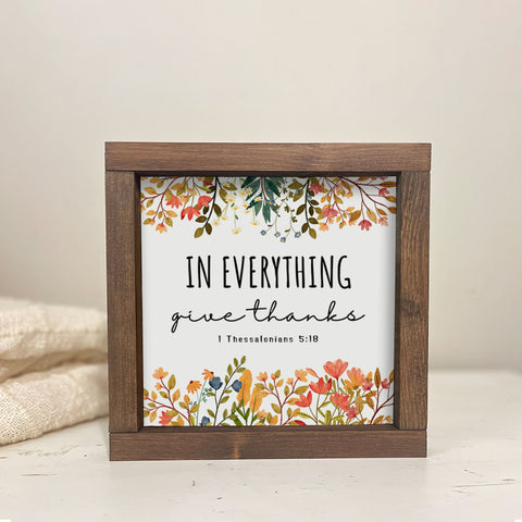In Everything Give Thanks, Autumn Farmhouse décor, rustic wood sign, Fall Décor, 1 Thessalonians 5:18 Christian Wall Art, Scripture Vintage