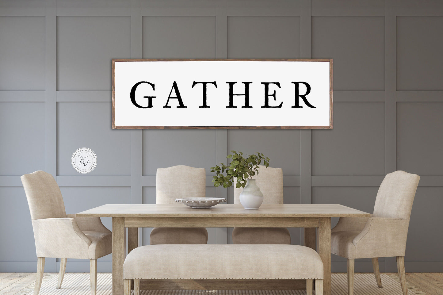 GATHER DINING ROOM Sign Gathered Around the Table Sign Farmhouse | Dining Room home décor | framed wood sign | Dining Room Wood Sign