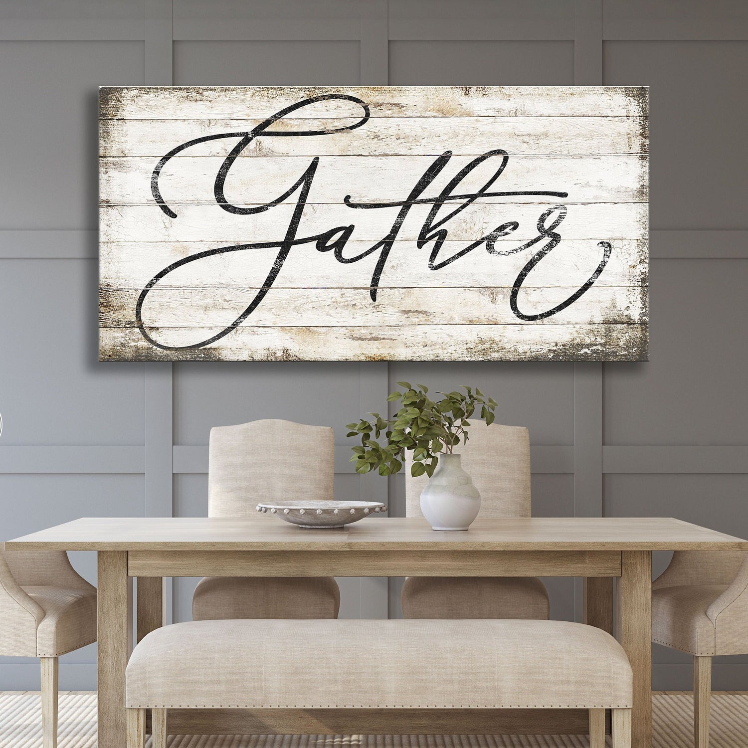 Gather rustic canvas sign