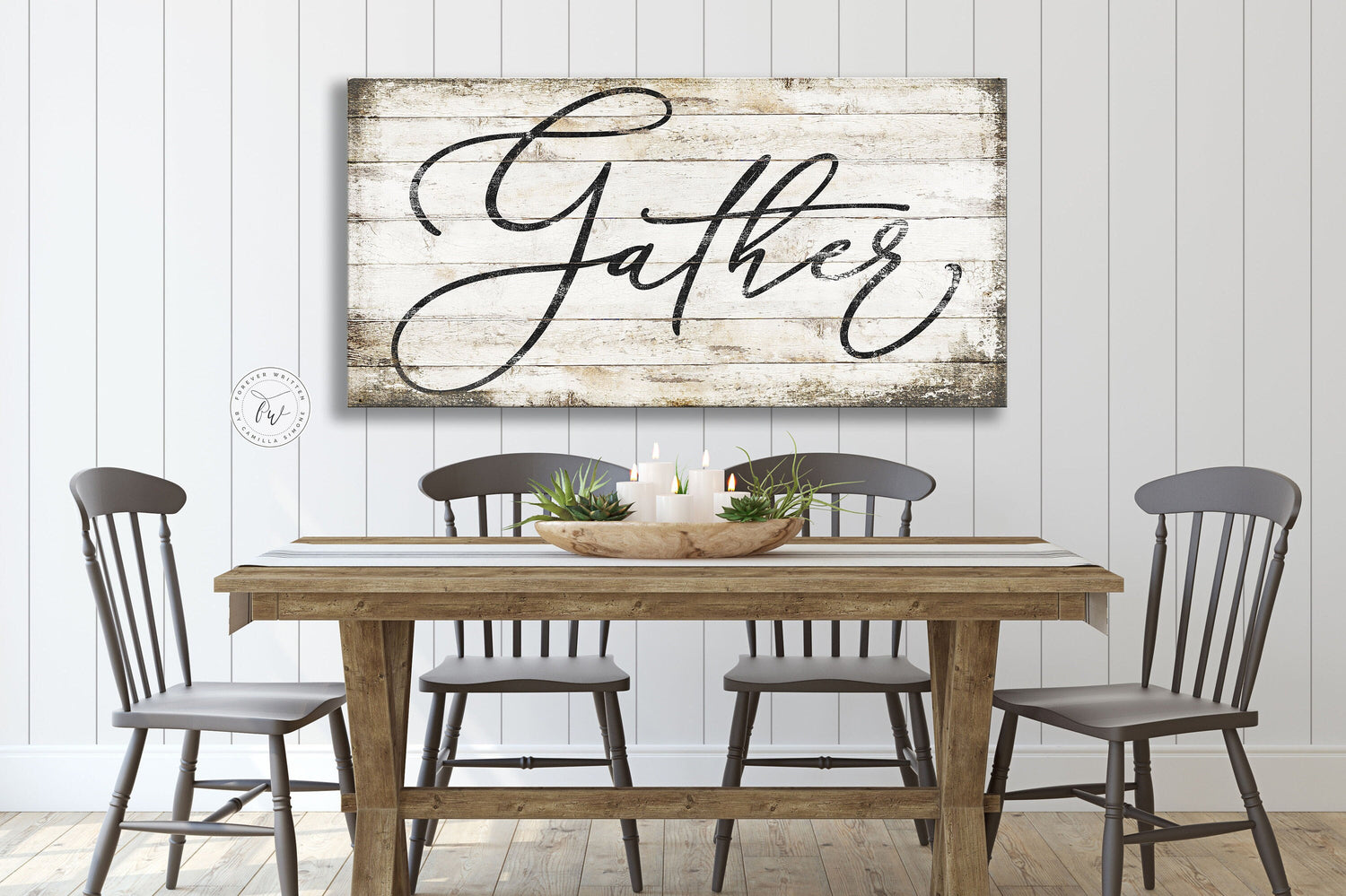 GATHERING SIGN Farmhouse Dining Room Decor Living Room Gather Sign Rustic GATHER Canvas Sign Gathering Place Sign Large Canvas Wall Art