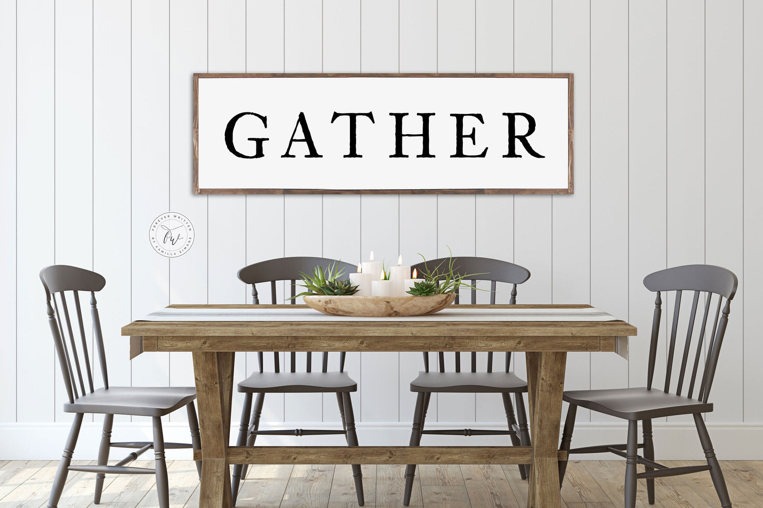 GATHER DINING ROOM Sign Gathered Around the Table Sign Farmhouse | Dining Room home décor | framed wood sign | Dining Room Wood Sign