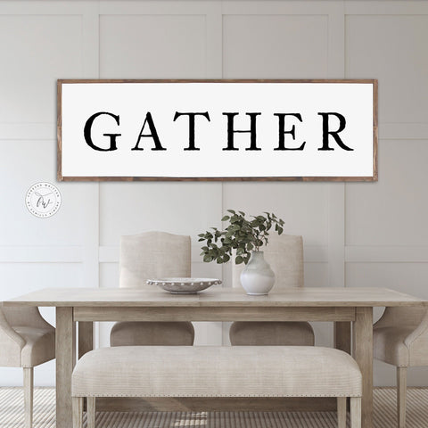 GATHER, Rustic Farmhouse house, handmade sign, by Forever Written