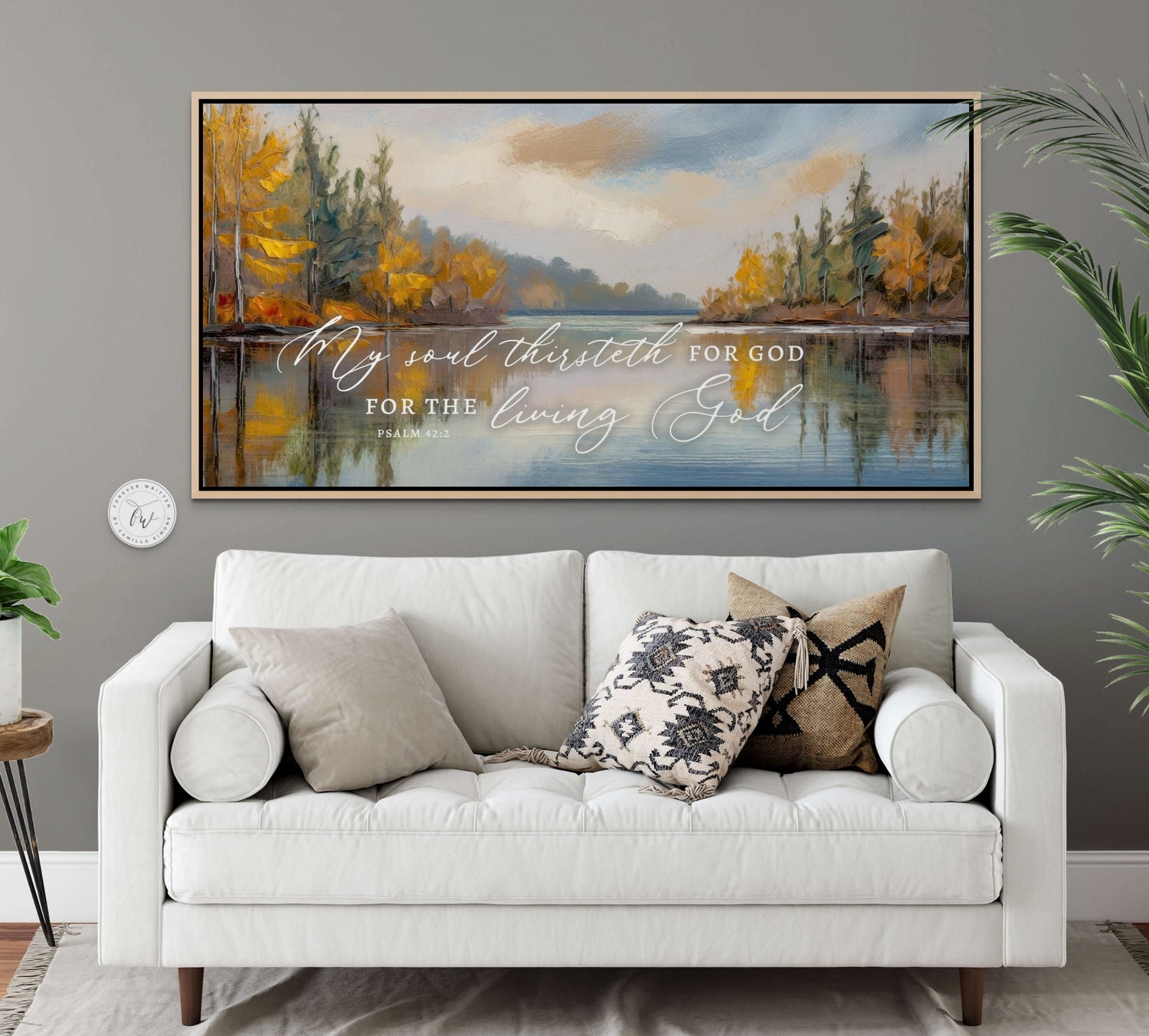 Christian Wall Art My Soul Thirsteth for God, for the Living God, Autumn Lake Painting Print on Canvas Psalm 42 2, Coastal Landscape