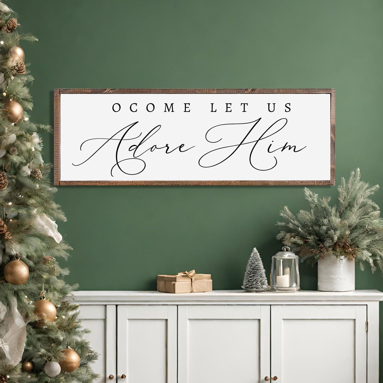 O Come Let Us Adore Him - Christmas Home Décor, Modern Farmhouse Wood Sign | Large Christmas wood sign | Christmas Décor, Christian Wall Art