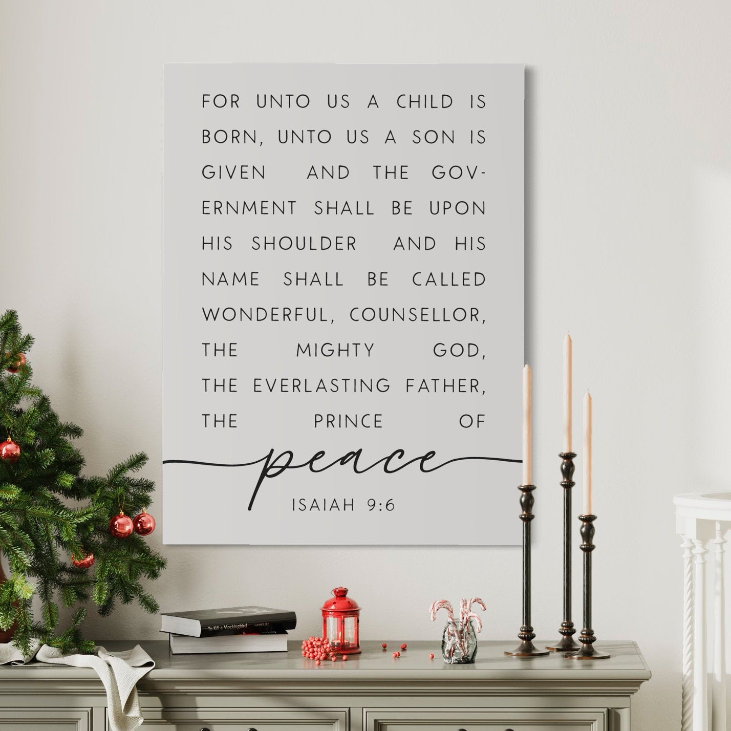 For unto us a child is born Isaiah 9:6, The Christmas Story Canvas Wall Art, Prince of Peace, Christmas Bible Verse Sign, Scripture Wall Art
