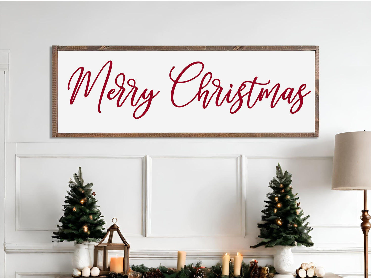 Merry Christmas Classic Farmhouse Wood Sign, Available in several sizes.