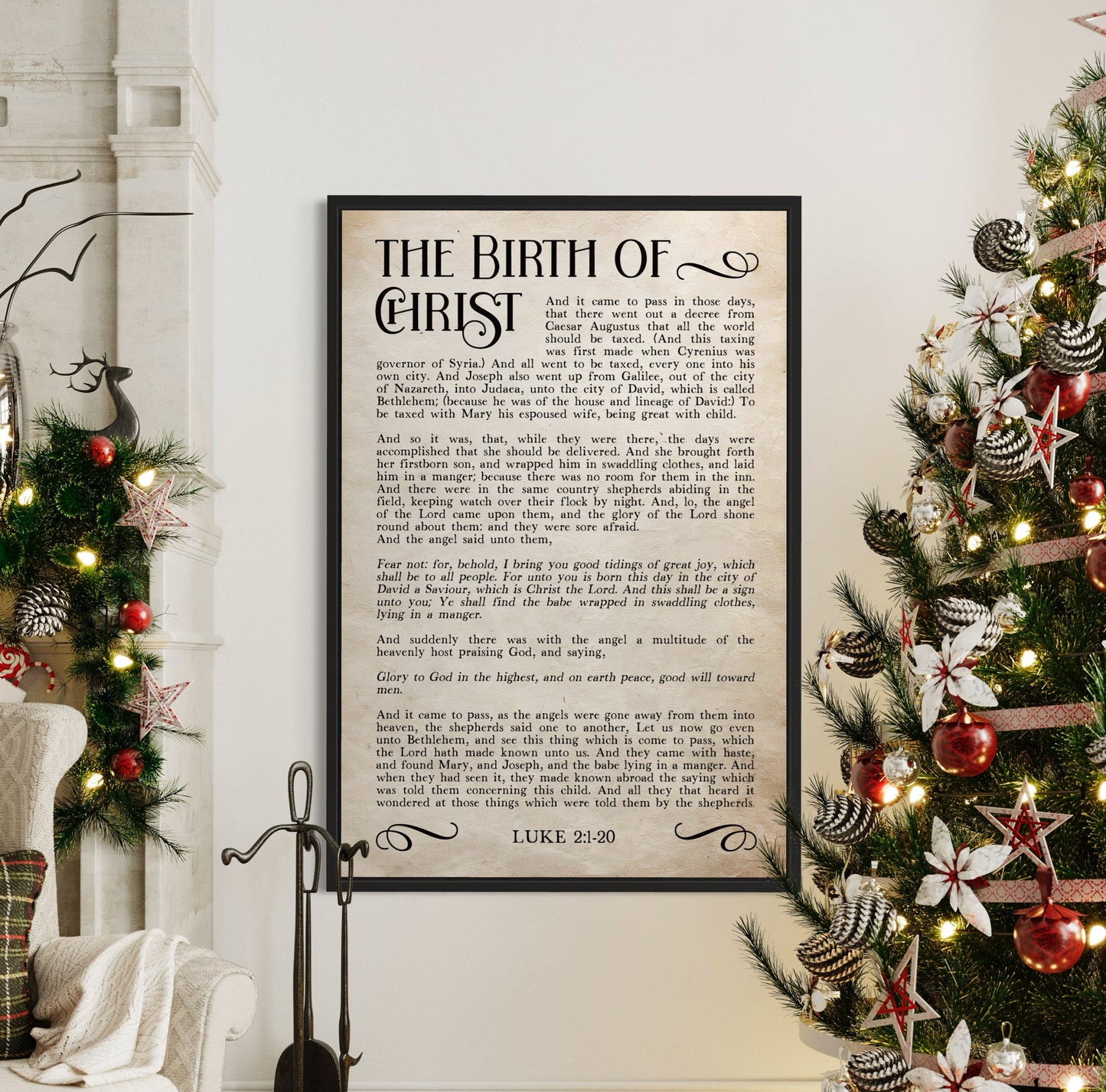 The birth of Christ, Christmas Story, Luke 2:1-20, framed canvas or canvas wrap