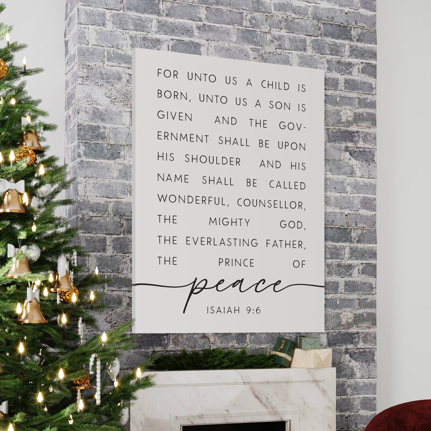 For unto us a child is born Isaiah 9:6, The Christmas Story Canvas Wall Art, Prince of Peace, Christmas Bible Verse Sign, Scripture Wall Art