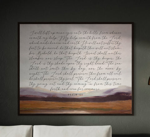 Christian Wall Art - PSALM 121 Scripture Wall Art | I Will Lift Up My Eyes to the Hills | Vintage Landscape Painting | Christian Wall Art