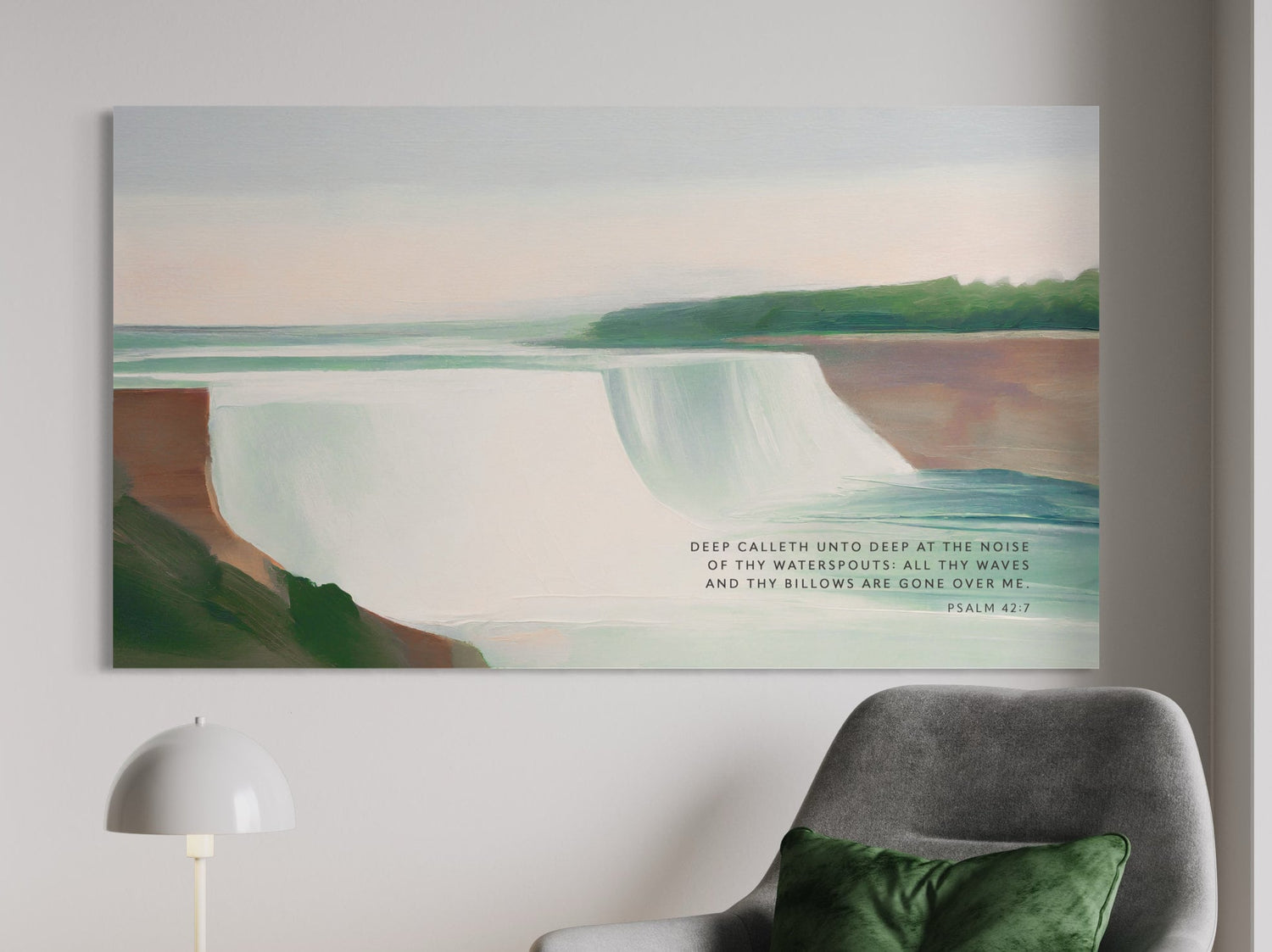 Psalm 42:7 Waterfall painting, Niagara Fall Scripture Wall Art