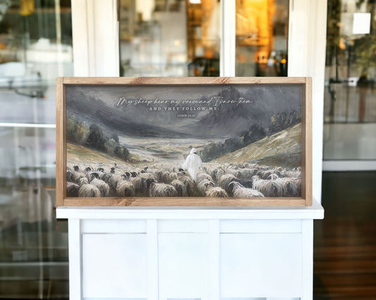 My Sheep Hear My Voice | Oil on Canvas Wall art Print Wood Framed Art | Christian Wall Art | Personalized Sign | John 10:27 | Easter Art
