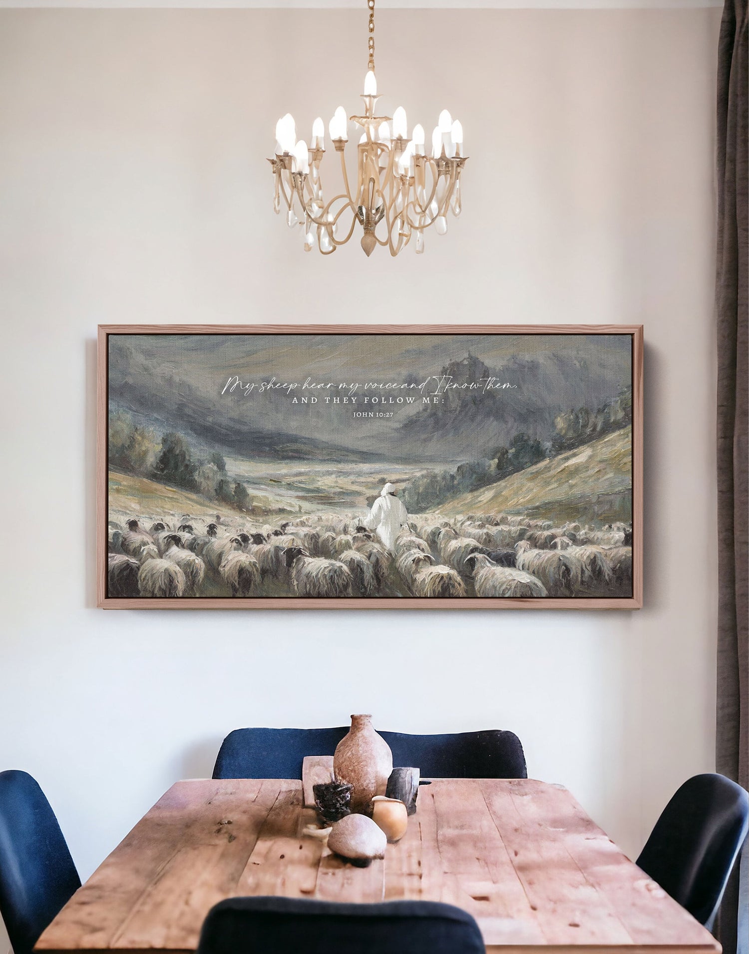 Christian Wall Art | My Sheep Know My Voice, Jesus leads the Sheep oil Painting Print on Canvas Wall Art | John 10:27 Scripture Wall Art