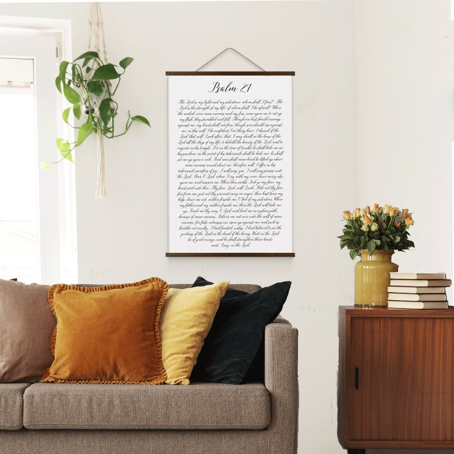 Scripture HANGING CANVAS Psalm 27 | Christian Wall Decor | Bible Verse Hanging Canvas | Psalm 27 Scripture Wall Art Wood Hanging Canvas - Forever Written