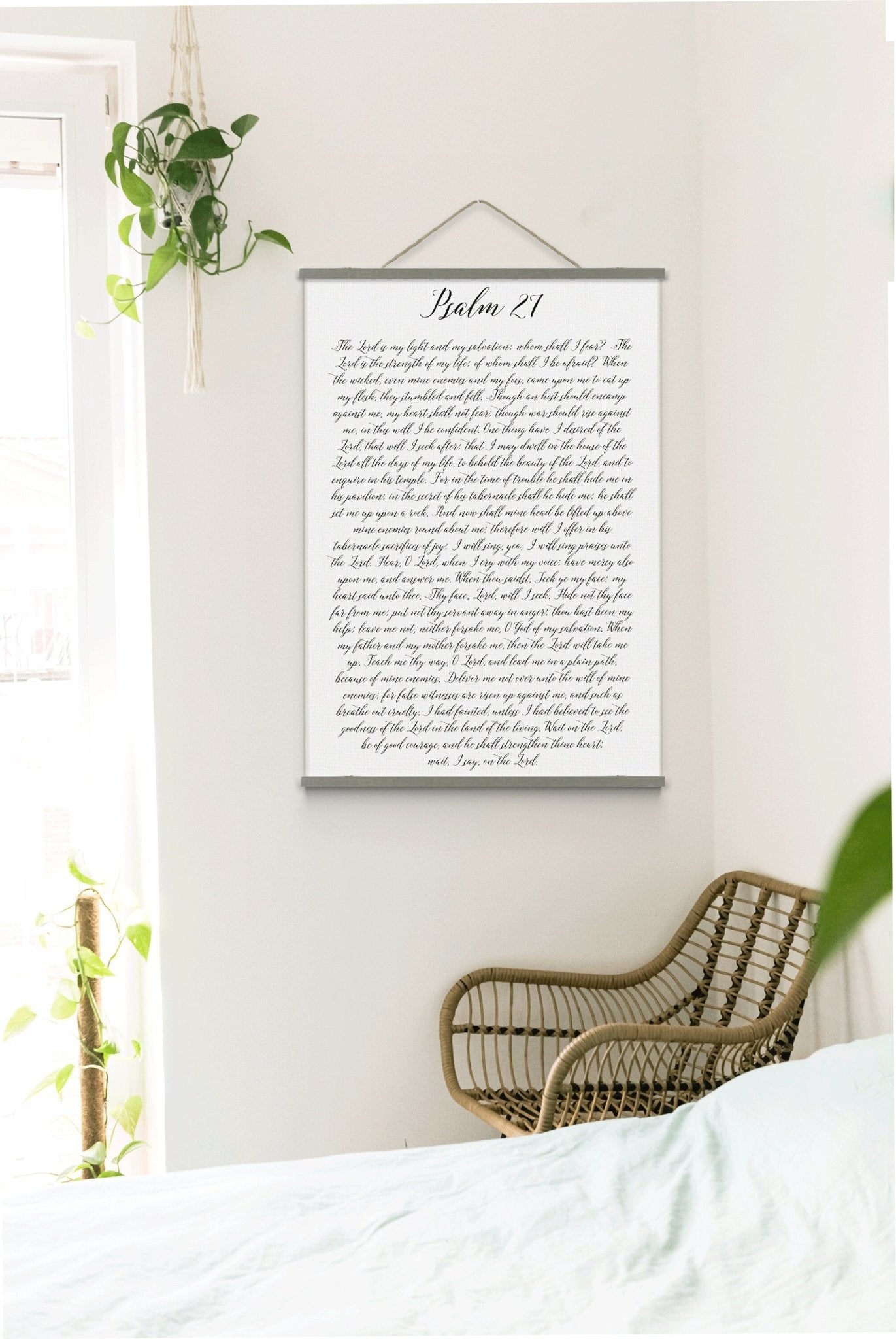 Scripture HANGING CANVAS Psalm 27 | Christian Wall Decor | Bible Verse Hanging Canvas | Psalm 27 Scripture Wall Art Wood Hanging Canvas - Forever Written