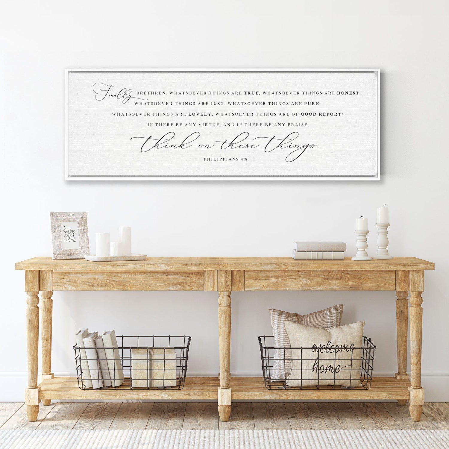 Think On These Things | Scripture Sign | Christian Wall Decor | Bible Verse Wall Art Sign | Philippians 4:8 Sign With Frame Options - Forever Written