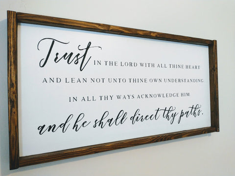 Trust in the Lord with all thine heart Rustic Wood Sign Proverbs 3:5-6 - Forever Written